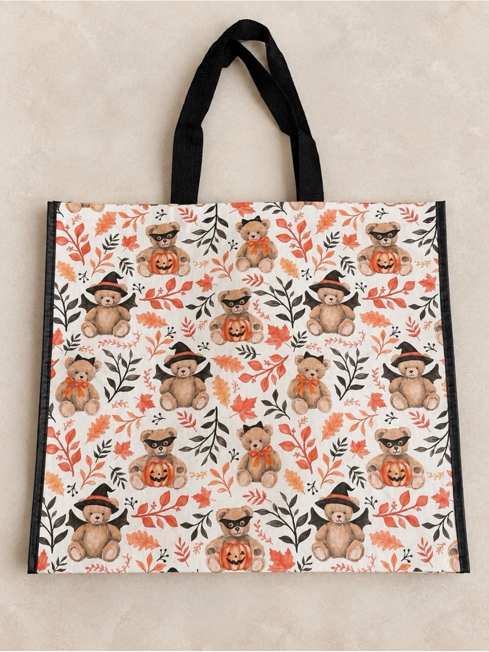 Halloween teddy bear print reusable tote bag